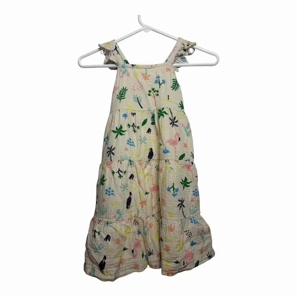 Hanna Andersson Girls 5 110 Tropical Flamingo Tiered Cotton Gauze Dress